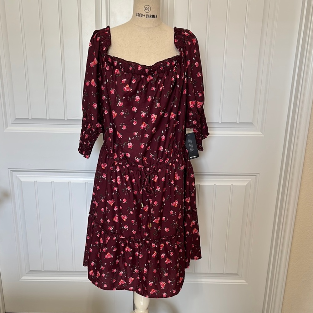 Hint of blush Chic Burgundy Floral Dress